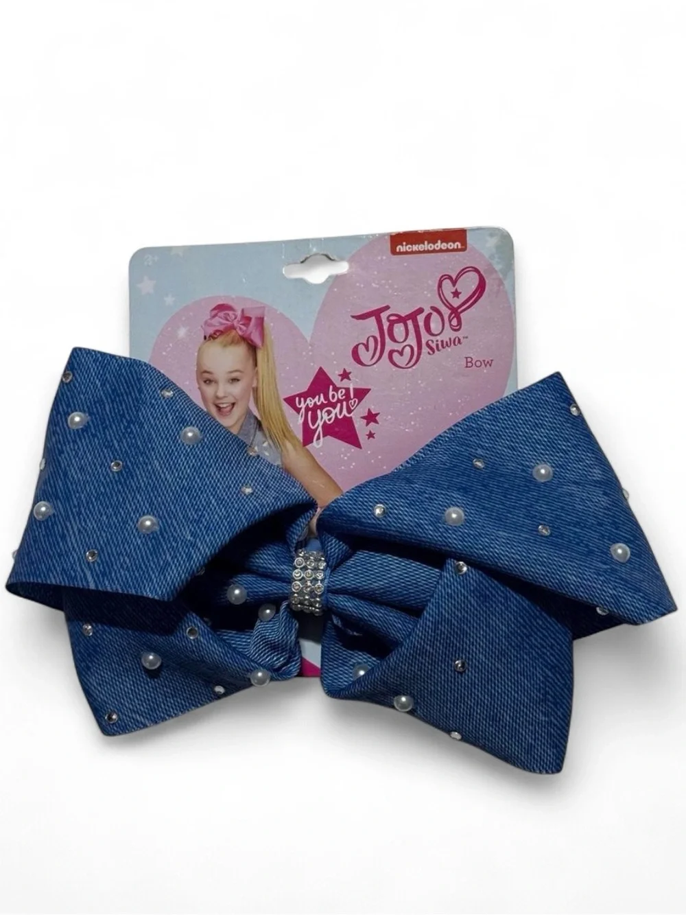 NWT JoJo Siwa Girls CuteHair Bow Rainbow Tie Dye Denim Pearl Nickelodeon 3 LOT